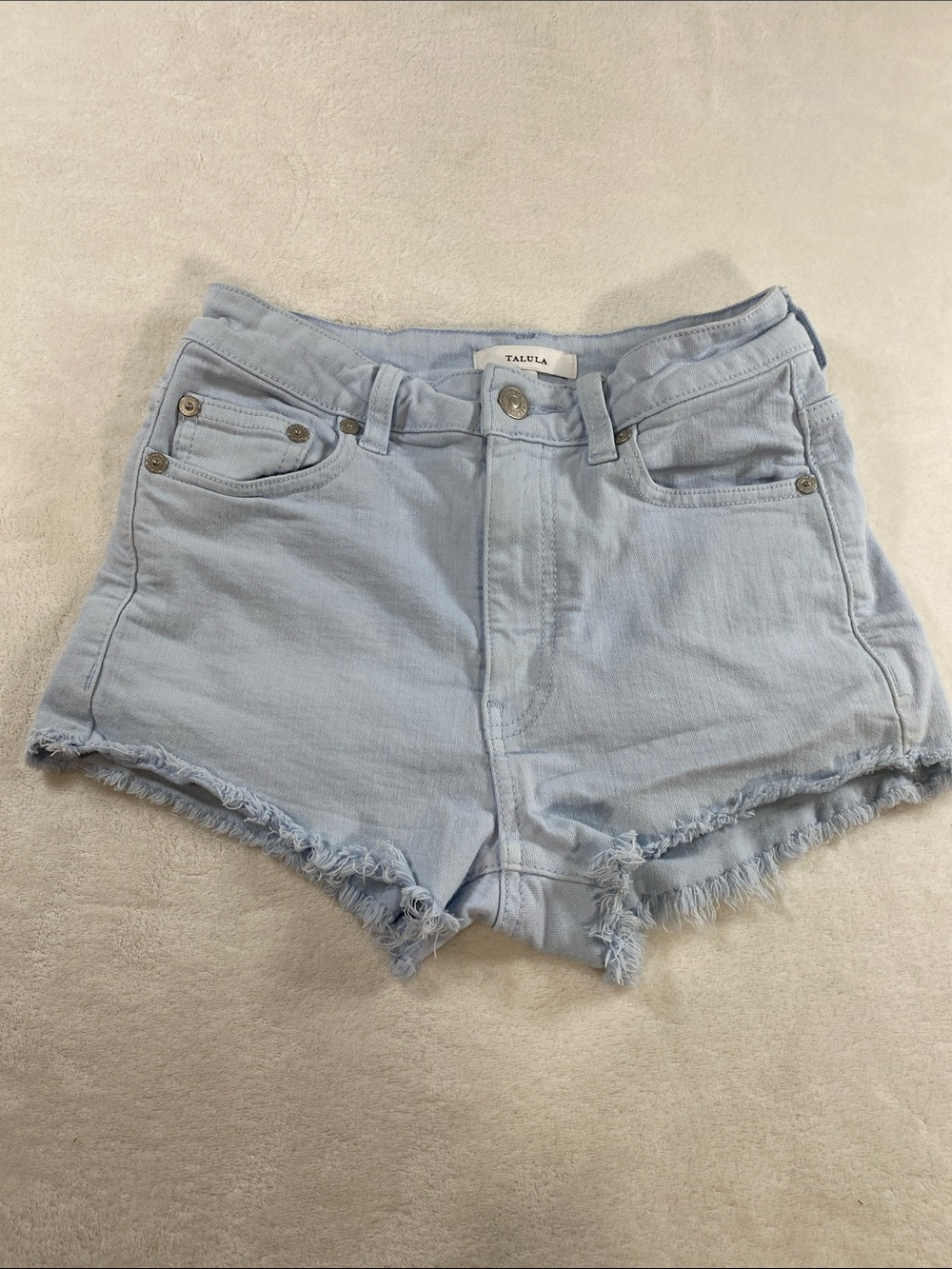 Aritzia Talula High-Rise Denim Cutoff Shorts Light Blue Wash Size 26